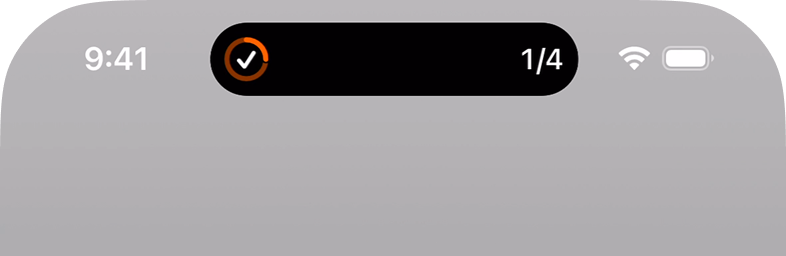 The Live Activity view of Ivy in the iOS Dynamic Island, showing the number of tasks remaining and a progress gauge.